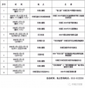 丰南区2020年“两节”期间群众文化活动早知晓